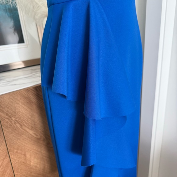 Eliza J Royal Blue Neoprene Ruffled Mid Length Cocktail Dress - Picture 3 of 9